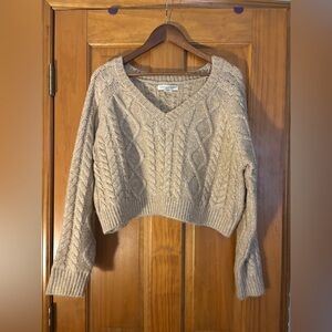 Cream Cable V-Neck Sweater